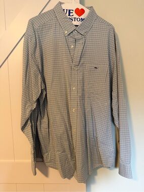 Vineyard Vines Men's Green, Blue and White Checked Classic Fit Tucker Shirt
